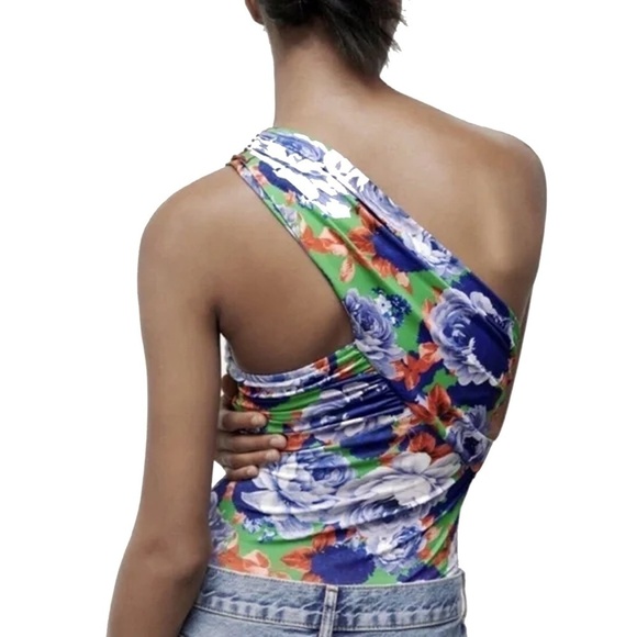 Zara Bodysuit Leotard Romper Top Tank Ruched Draped One Shoulder Asymmetric NWOT - Picture 7 of 16